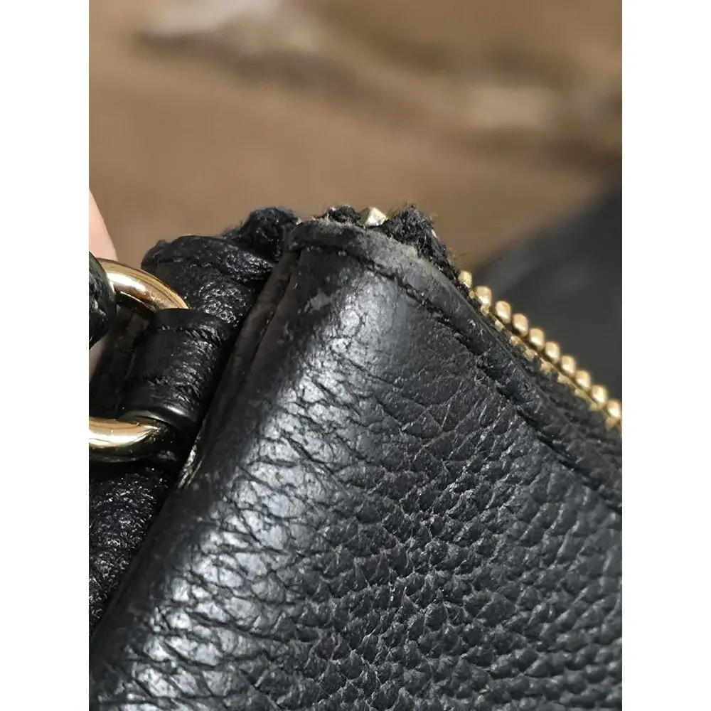 COACH Double Corner Zip WRISTLET BLACK Pebbled Leather Clutch Purse 2016